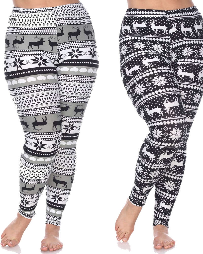 Front of a model wearing a size one-size-fits-all Pack of 2 Printed Leggings in PACK 254 - Grey by White Mark. | dia_product_style_image_id:249906